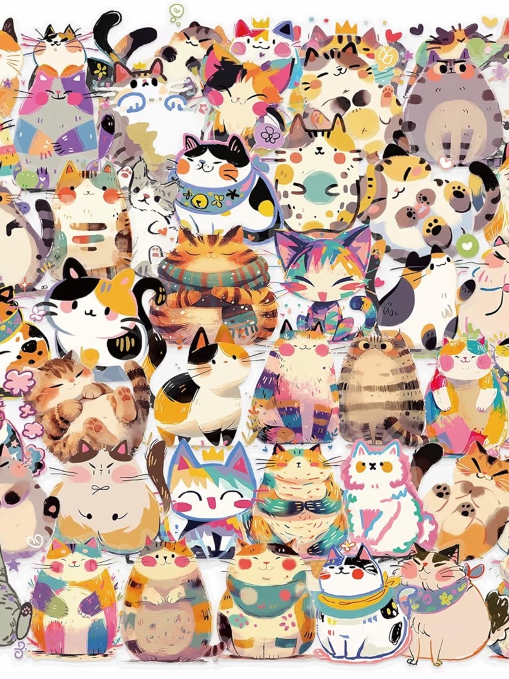 50 Cute Cat Stickers - Transparent Waterproof Kawaii Kitten for Scrapbooking